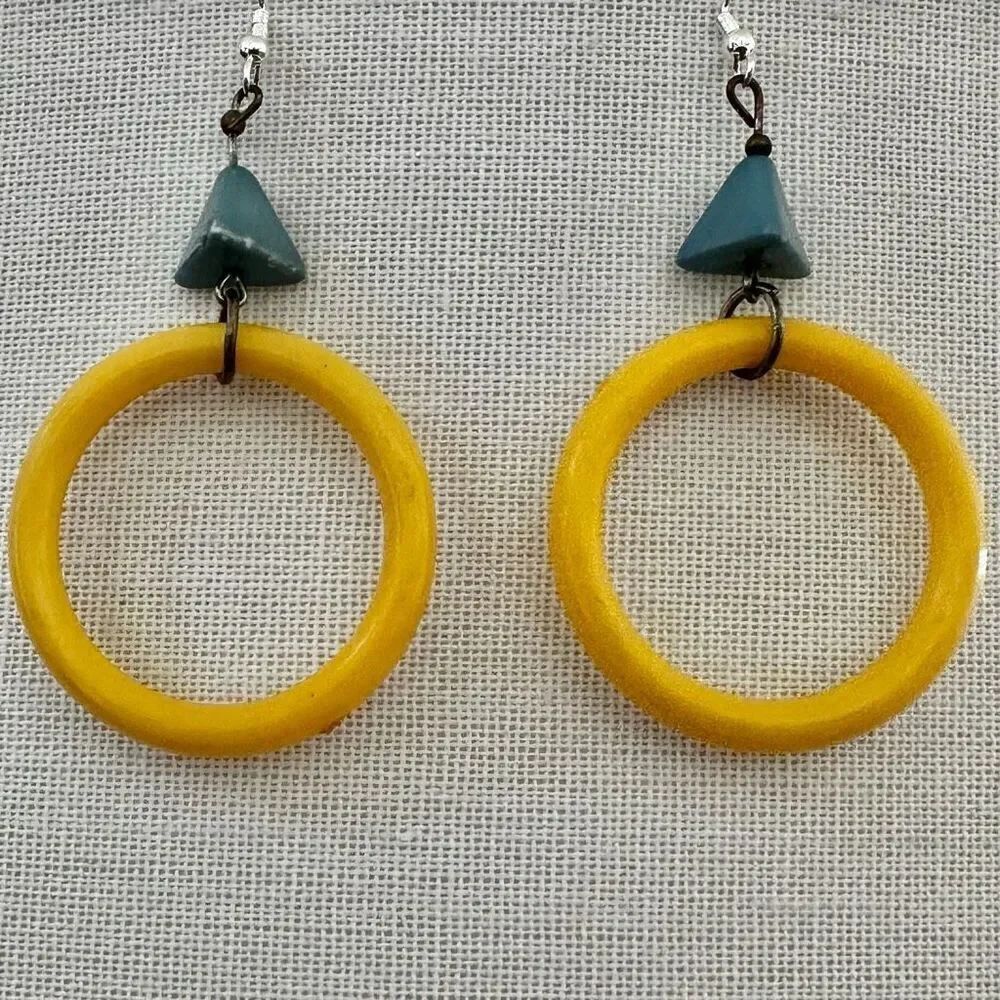 Yellow and blue beaded drop earrings